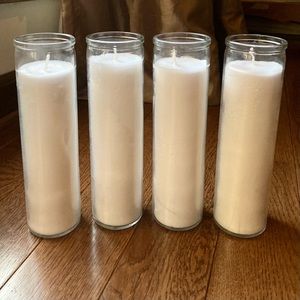 4 Tall Pillar Candles Clear Glass Jar Wedding Customizable Large White 80 hr 8”